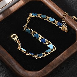 Настоящее золото 18K Сердце латунные эмалевые панцирные цепи браслеты для женщин, стойки покрытие, без кадмия и без свинца, долговечный, реальный 18 k позолоченный, 7-1/4 дюйм (18.5 см)