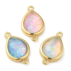 Mixed Color Synthetic Opal Connector Charms, Rack Plating Brass Teardrop Links, Golden, Mixed Color, 17.5x10.5x5mm, Hole: 1.4mm