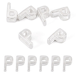 Letter P 6шт. 925 полые бусины с инициалами из стерлингового серебра, серебряные, Письмо P, 5.5~6x3.5~4x3 мм, отверстие : 3.5~4x1.3~1.7 мм