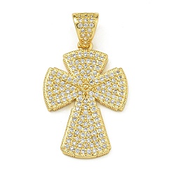 Настоящее золото 18K Покрытие стойки латунь микропаве прозрачные подвески из кубического циркония, долговечный, без свинца и без кадмия, крест очарование, реальный 18 k позолоченный, 27.5x18.5x3 мм, отверстие : 5x4 мм