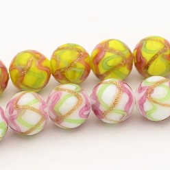 Mixed Color Handmade Gold Sand Lampwork Round Beads Strands, Mixed Color, 10mm, Hole: 1mm, about 35pcs/strand, 13.7 inch