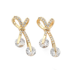 Золотой Латунные микро проложить кубического циркония подвески, бантом, золотые, 18.5x11x4 мм, отверстие : 4.5x2.5 мм