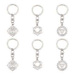 Mixed Shapes 6 шт 3 стиль чакра сплав символ кулон брелки, кулон с украшением для автомобильной сумки, свадхистана/вишуддха/муладхара, разнообразные, 8.2~8.4 см, 2 шт / стиль