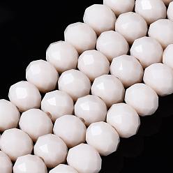 Creamy White Opaque Solid Color Glass Beads Strands, Faceted, Rondelle, Creamy White, 8x6mm, Hole: 1mm