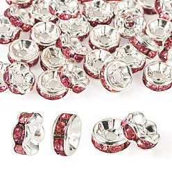 Роза 30шт 2 цветные латунные бусины со стразами, прямой фланец, рондель, серебряные, роза, 6x3 мм, отверстие : 1 мм, 15 шт / стиль