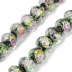 Темно-Зеленый Нити из фольги в технике лэмпворк, RONDELLE с цветком, граненые, темно-зеленый, 9.5~10x7.5~8 мм, отверстие : 1.1~1.5 мм, около 40 шт / нитка, 12.60'' (32 см)