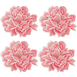 Cerise 4Pcs Peony Polyester Embroidery Sew On Patches, Cloth Appliques, Cerise, 123x147x1.5mm