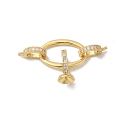 Golden Rack Plating Brass Micro Pave Clear Cubic Zirconia Fold Over Clasps, Cadmium Free & Lead Free, Long-Lasting Plated, Golden, 34mm, Hole: 1.2mm