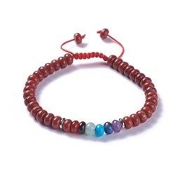 Jaspe Rouge Nylon réglable bracelets cordon tressé de perles, avec perles de jaspe rouge naturel et alliages, 2-1/8 pouces ~ 2-1/2 pouces (5.4~6.5 cm)