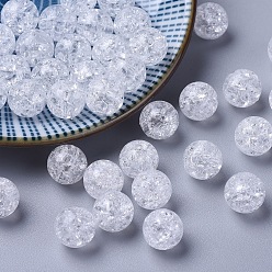 White Acrylic Beads, Crackle, Round, White, 10mm, Hole: 2mm, about 909pcs/500g