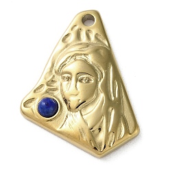 Lapis Lazuli PVD Vacuum Plating 316 Stainless Steel Pendants, with Natural Lapis Lazuli, Triangle, Real 18K Gold Plated, 24x18.5x3.5mm, Hole: 1.8mm