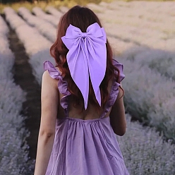 Лиловый Однотонные длинные атласные заколки для волос с бантом, аксессуары для волос для женщин и девочек, сирень, 360x70 мм