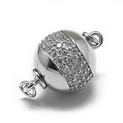 Платина Родиевое покрытие 925 застежки для коробок из стерлингового серебра, с печатью 925, с кубического циркония, круглые, прозрачные, платина, 21.5x14 мм, отверстие : 1.8 мм