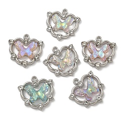 Платина Подвески из сплава со стразами, cmолой, без свинца, без кадмии и без никеля, бабочки прелести, платина, 16.5x16.5x5 мм, отверстие : 1.4 мм