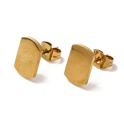 Golden PVD Vacuum Plating 304 Stainless Steel Stud Earrings, Plain Rectangle, Golden, 10.5x6.5mm