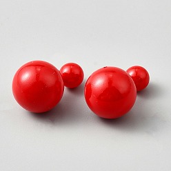 Красный Пластиковые круглые серьги-гвоздики, мяч серьги, платина, красные, 16 мм