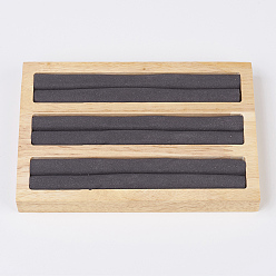 Gray Wood Ring Displays, with Faux Suede, 3 Compartments, Rectangle, Gray, 15x9.9x1.7cm