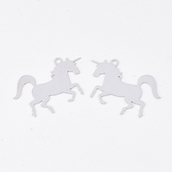 Платина Латунь прелести, гравированные металлические украшения, долговечный, без кадмия, без никеля и без свинца, единорог, платина, 14.5x23x0.3 мм, отверстие : 1.2 мм