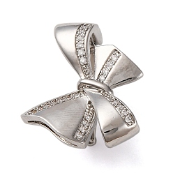 Платина Латунные микро проложить кубического циркония кулон поручительств, бантом, без кадмия и без свинца, стойки покрытие, долговечный, платина, 19x24x9.5 мм