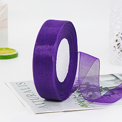 Indigo Polyester Organza Ribbon, for Christmas Decoration, Indigo, 1 inch(25mm), about 49.21 Yards(45m)/Roll