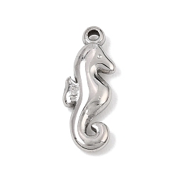 Stainless Steel Color 304 Stainless Steel Pendants, Sea Horse Charms, Stainless Steel Color, 17x6.5x3mm, Hole: 1.2mm