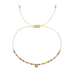 Letter M Браслеты с подвесками из латуни в богемном стиле, Браслеты из бисера и стеклянных бусин для женщин, буквы, золотые, Буква М, 11.02 дюйм (28 см)