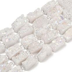 Белый Дым Гальванические натуральный druzy шарики агата стренг, прямоугольные, с бисером, серый, 15~16.5x7.5~9.5x7.5~12 мм, отверстие : 1 мм, около 10 шт / нитка, 7.36''~7.48'' (18.7~19 см)
