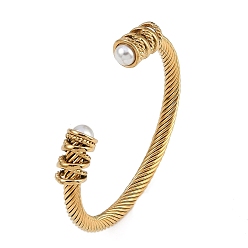 Золотой Ионное покрытие (IP) 304 браслеты-манжеты из нержавеющей стали для женщин, с ABS имитации жемчуга, золотые, внутренний диаметр: 2-1/2 дюйм (6.3 см)