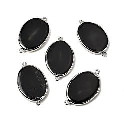 Черный Овальные соединительные подвески из натурального агата (окрашенного и обработанного термической обработкой)., с латунной кромкой, платина, чёрные, 44~47x27x6~8 мм, отверстие : 2 мм