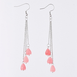 Stainless Steel Color Synthetic Coral Tassels Dangle Earrings, with 304 Stainless Steel Cable Chains & Earring Hooks, Stainless Steel Color, 89mm, Pin: 0.7mm