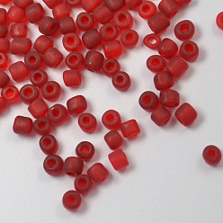 Red Glass Seed Beads, Frosted Colors, Round, Red, 2mm
