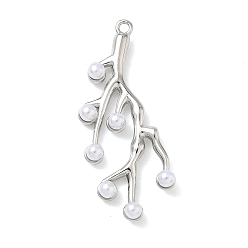 Платина Латунь прелести, филиал, с абс пластмассовыми жемчужными бисером, долговечный, без кадмия и без свинца, платина, 35x18x4 мм, отверстие : 1.4 мм