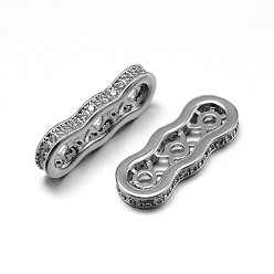 Платинированный Латунь микро проложить кубические циркониевые прокладки, без свинца, без кадмии и без никеля, прозрачные, Реальная платина, 19x7x2.5 мм, отверстие : 1 мм