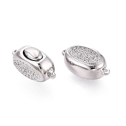 Платина Латунные застежки из прозрачного кубического циркония с микропаве, овальные, 1 нитей, 1-луночное, платина, 18~19x10.5x8 мм, отверстие : 0.9~1.4 мм