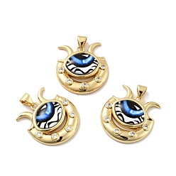 Синий Подвеска в виде глаза с луной из латуни с микропаве из прозрачного кубического циркония, с полимерным глазным яблоком, без кадмия, без никеля и без свинца, реальный 18 k позолоченный, синие, 23x22x7 мм, отверстие : 3.6x4.3 мм