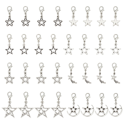 Antique Silver & Platinum 32Pcs 8 Colors Alloy Pendant Decorations, Star, with Alloy Lobster Claw Clasps, Antique Silver & Platinum, 28~35mm, 4pcs/style