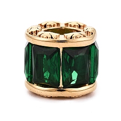 Темно-Зеленый 304 Европейские бусины из нержавеющей стали с кубическим цирконием, колонка, бусины с большим отверстием, вакуумное покрытие pvd, реальный 18 k позолоченный, темно-зеленый, 11.5x13x11.5 мм, отверстие : 6x5 мм