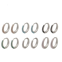 Платина Серьги-кольца из латуни с микропаве из кубического циркония, долговечный, без свинца и без кадмия, платина, 4.5x20 мм