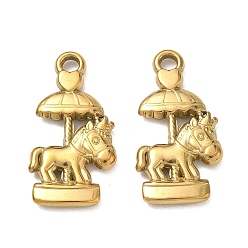Plaqué 18K Or Véritable Pendentifs en acier inoxydable, manège avec des breloques en forme de cœur, placage ionique (ip), réel 304 k plaqué or, 18mm, Trou: 29x15x3mm