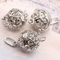 Platinum Brass Cage Connector Charms, for Chime Ball Pendant Necklaces Making, Hollow Round Links, Platinum, 25x21x16.5mm, Hole: 3.8x9.2mm