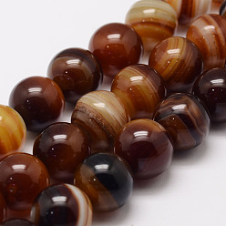 Седло Коричневый Натуральные полосатые агатовые / полосатые агатовые нити, круглые, класс А, окрашенная и подогревом, седло коричневый, 14 мм, отверстие : 1 мм, около 27~28 шт / нитка, 14.5 дюйм