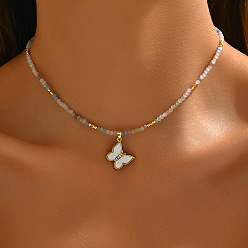 Бабочка Ожерелье из сплава стеклянных и пластиковых бусин CCB, для женщин, бабочка, 14.57 дюйм (37 см)