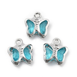 Темно-бирюзовый Стеклянные прелести, бабочка, с латунной фурнитурой , долговечный, платина, темные бирюзовый, 8.5x7x2 мм, отверстие : 1 мм