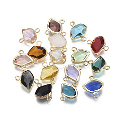 (52) Непрозрачная лаванда Соединители стеклянные ссылки, звенья с латунной проволокой, граненые, без кадмия и без свинца, золотой свет, разноцветные, 14.5x12x4.5 мм, отверстие : 1.8 мм
