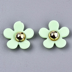 Светло-зеленый Непрозрачные акриловый кабошоны, цветок, светло-зеленый, 17x17~18x5 мм, внизу: 9 мм