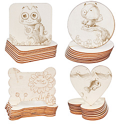 BurlyWood Wood Cabochons, Unfinished Wooden Embellishments, Square/Flat Round/Heart/Bone, BurlyWood, 80~98.5x78.5~90x2.5~3mm, 32pcs/set