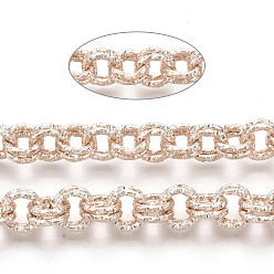 Розовое Золото Роло железа цепи, двойные цепи ссылка, несварные, с катушкой, , розовое золото , ссылка: 9x1.5 mm, около 39.37 футов (12 м) / рулон