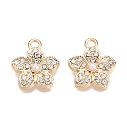 Кристалл Подвески из сплава с покрытием стойки и стразами, с абс пластмассовой имитационной жемчужиной, цветок, кристалл, 17.5x15x3.5 мм, отверстие : 2 мм