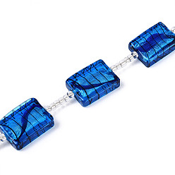 Королевский синий Стеклянные бусины, с фольгой внутри, ручная работа , прямоугольные, с бисером, королевский синий, 25~27x18~19x7.5~8 мм, отверстие : 1.2~1.6 мм, около 5 шт / нитка, 9.65 дюйм (24.5 см)