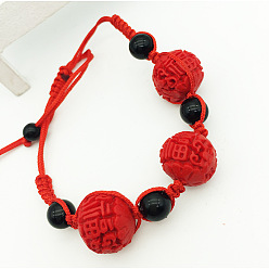 Красный Круглые регулируемые браслеты из плетеных бусин киновари, фен-шуй энергетические браслеты для женщин, красные, 7-1/8 дюйм (18 см)